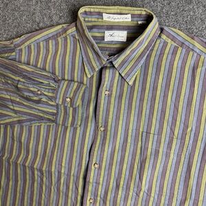 Vintage SAKS Fifth Avenue Button Up Shirt Mens Large Striped Made in USA